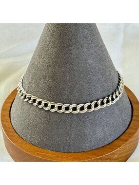 Double Link Charm Bracelet Lobster Claw Clasp VTG 925 Sterling Silver 8'' Length